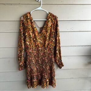 En Creme Smocked Floral Mini Dress - Size Small - Party